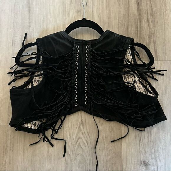 Thomas Wylde suede vest with metal skull accents, fringe authentic sz L vintage - Picture 9 of 16